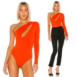 NBD Orange One-Shoulder Bodysuit